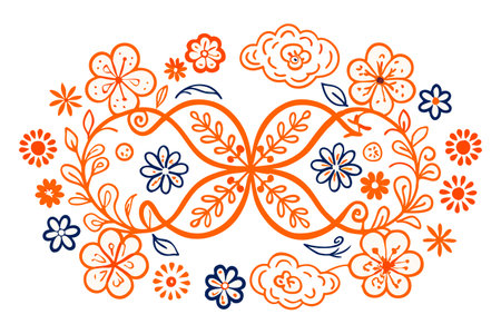 Ukrainian folk pattern with flowers and leaves. Vector illustration.のイラスト素材