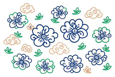 Set of hand drawn doodle flowers. Isolated on white background.のイラスト素材