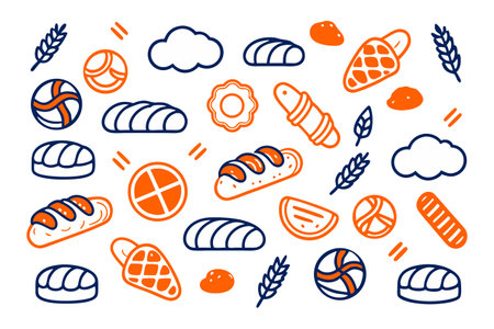 Bread doodle icons set. Hand drawn vector illustration.のイラスト素材