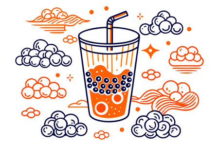 Vector illustration of a glass of bubble tea with a straw and bubblesのイラスト素材