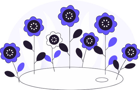 This is an illustration of a group of beautiful blue flowers with leavesのイラスト素材