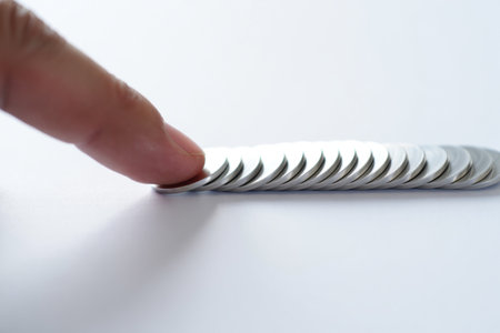 Row of coins. Business challenge risk management and financial problem.の素材