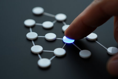 Touches lit circle. Interconnected digital data network touch concept.の素材