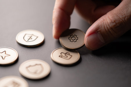 Cogwheel icon selecting. Settings preference concept. Hand customization.の素材