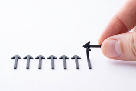 Putting arrow upward. Movement forward. Direction leadership.の素材