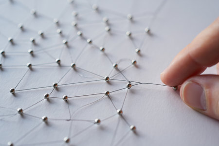 Connecting dots with string. Communication network. Teamwork concept.の素材