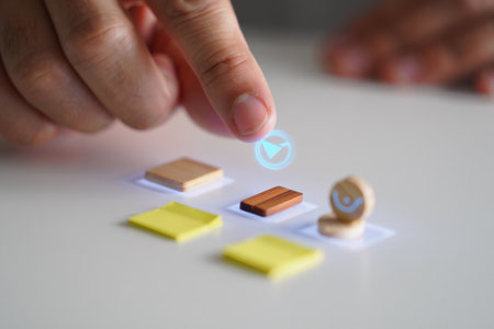 Finger tapping button icon. Play arrow symbol. Chessboard. Tiles table.の素材