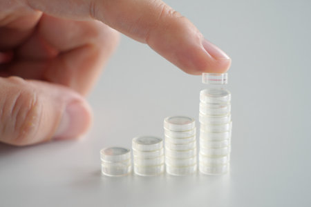 Adding cylinder to rising stack graph. Investment development.の素材