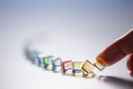 Beginning process start and growth concept. Domino effect chain reaction.の素材