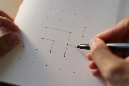 Forming networks visualizing complex system. Connecting dots with black marker penの素材