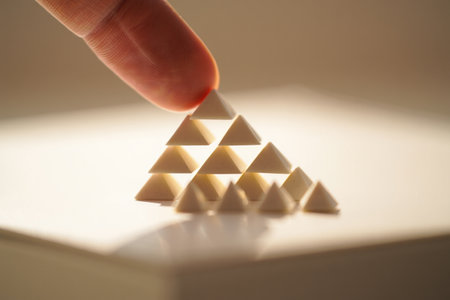 Triangle shapes pyramid. Conceptual composition. Small triangular forms.の素材