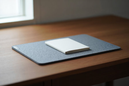 Workspace with notebook. Clean desk minimal study work home office setup.の素材