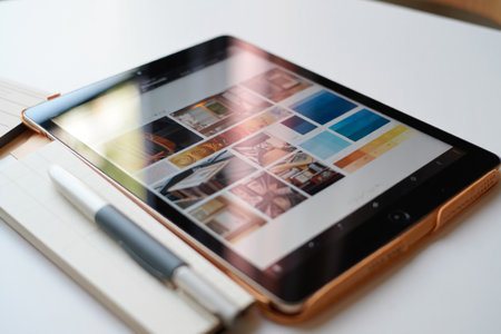 Workspace with tablet. Business gadgets. Planning and creating projects.の素材