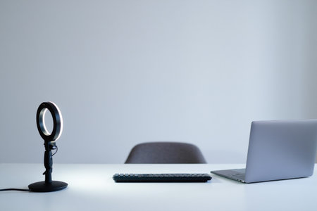 Workspace setup. Minimalist desk. Modern office workstation. Productivity concept.の素材