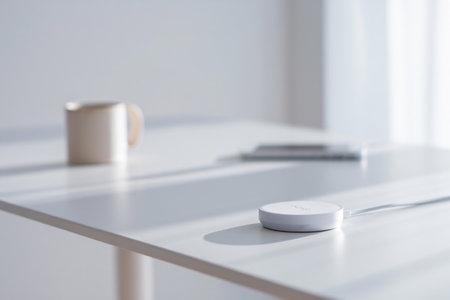 Workplace wireless charging pad. Minimalist design efficiency and productivity.の素材