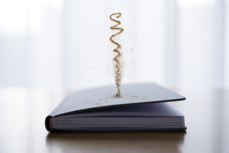 Conceptual image of a spiral of sand coming out of an open bookの素材