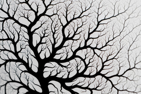 Abstract black tree on a white background close-up, macro.の素材