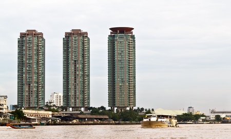 High-rise Apartment buildings by the Chao Praya river in Bangkok, Thailand のeditorial素材