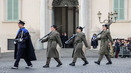 ROME, ITALY - FEBRUARY 22, 2015: Change of guards at the Quirinale Palace in Rome, Italy. Official residence of the Italian President. It takes place only on Sundays and national holidays.のeditorial素材