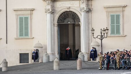 ROME, ITALY - FEBRUARY 22, 2015: Change of guards at the Quirinale Palace in Rome, Italy. Official residence of the Italian President. It takes place only on Sundays and national holidays.のeditorial素材