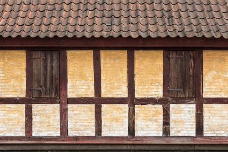Medieval timbered yellow  brown house  in Aarhus, Denmarkの写真素材