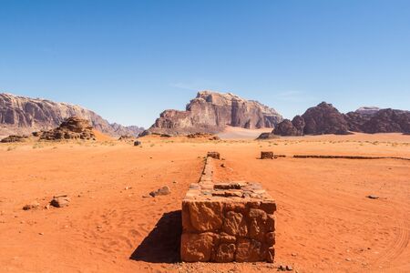 WADI RUM DESERT, JORDAN - APRIL 30, 2016: Tourist truck in Wadi Rum desert - Valley of the Moon in Jordan. UNESCO World Heritage.のeditorial素材