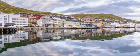 Port of Honningsvag Finnmark in Norway: base for the cruise ships and tourist axis starting point for Their trip to the North Capeの写真素材