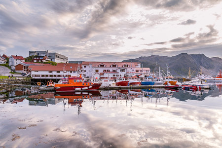 Port of Honningsvag Finnmark in Norway: base for the cruise ships and tourist axis starting point for Their trip to the North Capeの写真素材