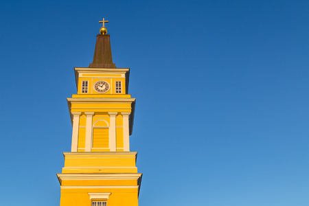 Cathedral near the centre of Oulu, Finland in the late evening sun: a popular place to visit for touristの写真素材