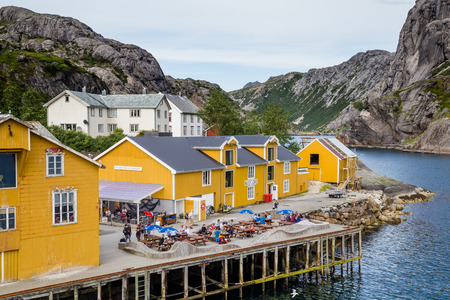 Fishing village and UNESCO World Heritage Site Nusfjord on Lofoten islands in Norway.のeditorial素材