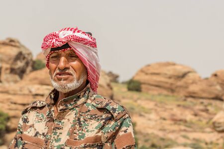 DANA NATURE RESERVE, JORDAN - APRIL 27, 2016: Jordanian arab guide in Dana National Reserve in Jordan.のeditorial素材