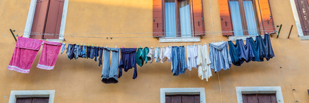 Panorama of Laundry drying in the sun in Veniceの写真素材