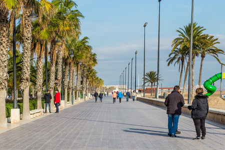 Valencia, Spain - December 03, 2016: The boulevard and seafront of Valencia, Spainのeditorial素材