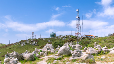Transmission towers at the highest point Monchique mountains in the Algarve in Portugal