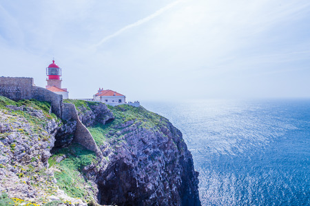 Lighthouse Ponta da Piedade cliffs near Lagos, Algarve, Portugalの写真素材
