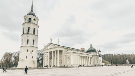 Cathedral square with bell tower in  Vilnius Lithuaniaの写真素材