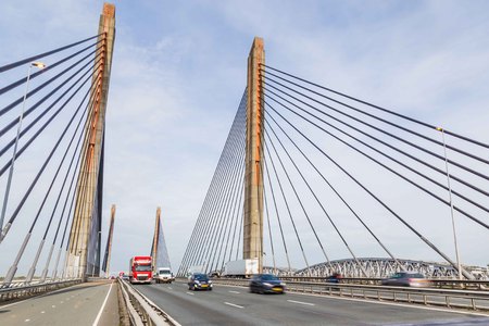 Traphic passing the Martinus Nijhoff bridge of Zaltbommel, Netherlands