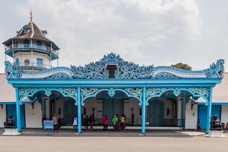 Colorfull blue Palace of the sultan in Surakarta, Java, Indoensiaのeditorial素材