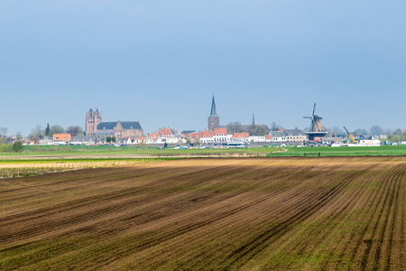 Cityscape of the acnient little city Amerongen along the river Rhine in the  Netherlandsの写真素材