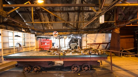 Blaenavon,Wales, UK - July, 25, 2018: Equipment to go undergorunds at heritage site Blaenavon Colliery Big Pit Natiional Museum in Wales, UKのeditorial素材
