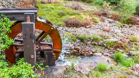 Iron water wheel at Sygyn Copper mine in Wales, UKの写真素材