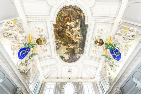 Tallinn, Estonia - September 30, 2018: Painting at the ceiling of the main hall of Kadriorg Palace in Roman Baroque style in Tallinn Estland. Model of Versailles. Art meuseum of Estonia.のeditorial素材