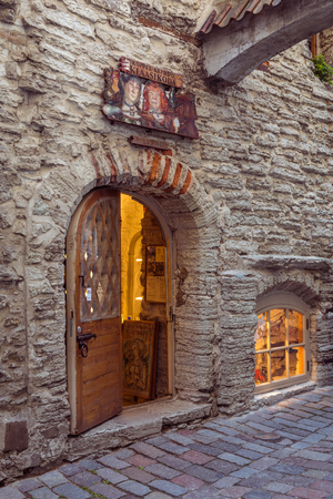 Tallinn, Estonia - September 29, 2018: The St Catherines Passage is historical cobbled street in the old town of Tallinn, Estoniaのeditorial素材