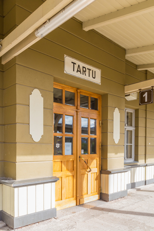 Tartu, Estonia - September 28, 2018: Old Wooden railway station in Tartu Estonia with a direct line to Tallinn and Russiaのeditorial素材