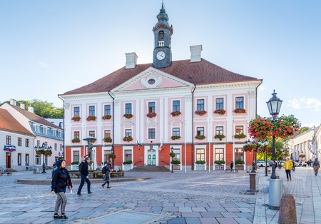 Tartu, Estonia - September 27, 2018: Town hall in the historical  centre of  Tartu in Estoniaのeditorial素材