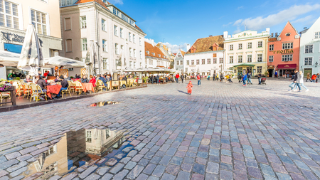 Tallinn, Estonia - September 29, 2018: Medieval Town Hall and Town Hall Square Raekoja of Tallinn, the capital of Estonia.のeditorial素材