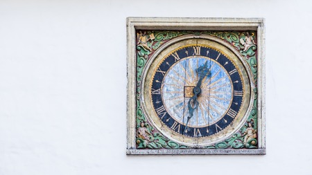 Ancient clock at the Church of the Holy Spirit in the historic center of Tallinn, Estoniaのeditorial素材