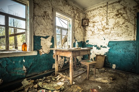 Abandoned little house in Belarus Chernobyl exclusion zone, recently opened for the public from april 2019.の写真素材