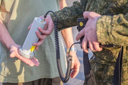 Radio activity level control at the entrance of the Belarus exclusion zone of Chernobyl accident...