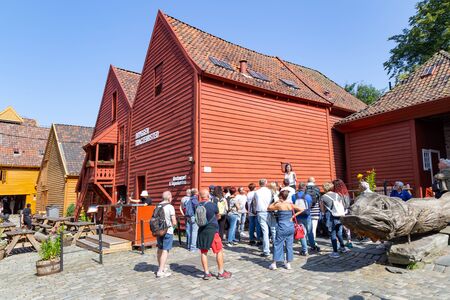 Bergen, Norway, Scandinavia - July 30, 2019: Historical buildings in Bryggen, Hanseatic wharf in Bergen, Norway. UNESCOs World Heritage Siteのeditorial素材